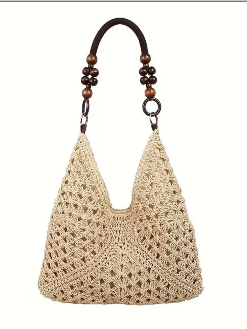 Beaded Handle Crochet Hobo Bag in Natural NWOT